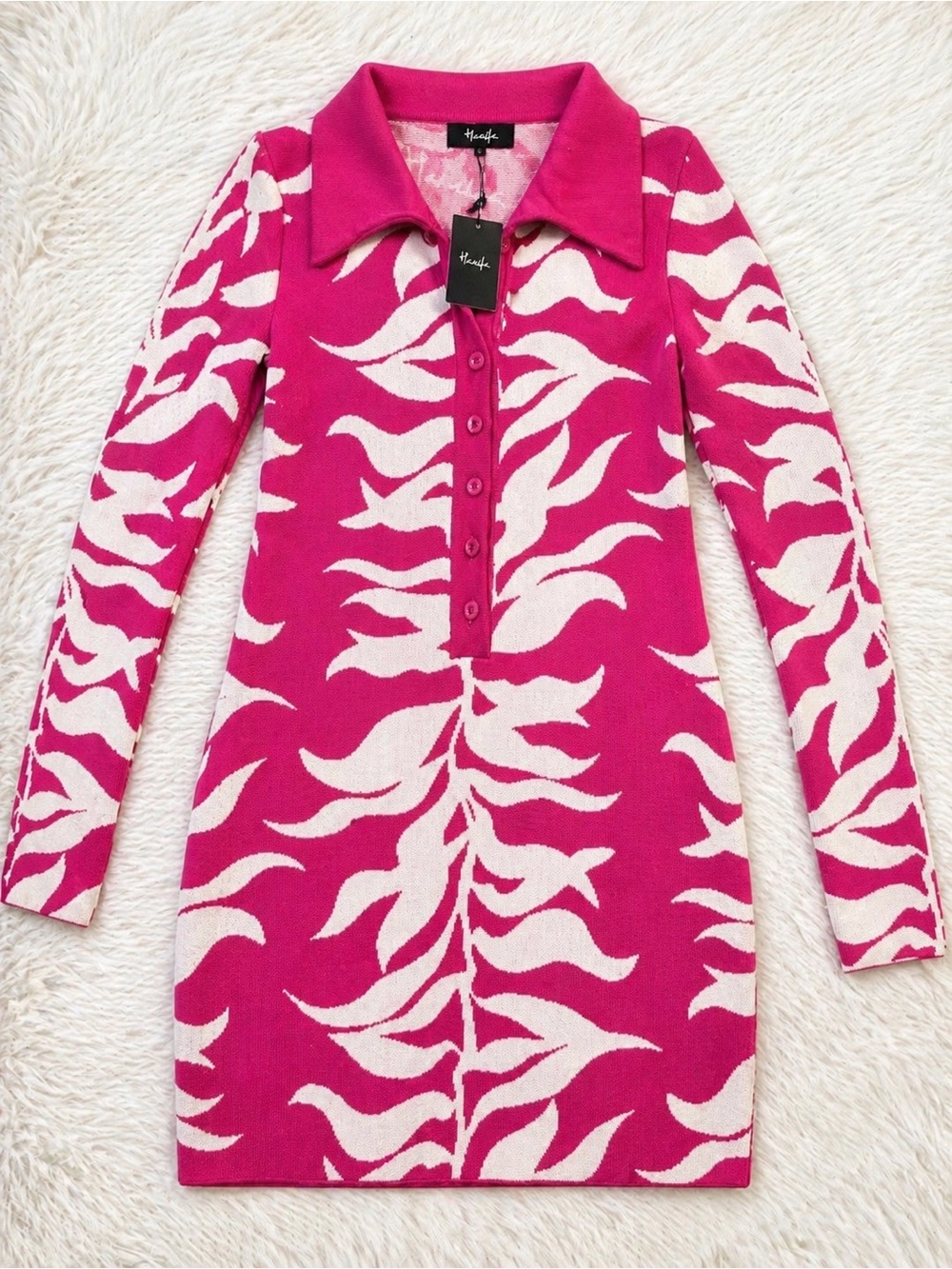 Hanifa Soraya Knit Mini Dress | Pink & Ivory | Size L | NWT | Statement Piece